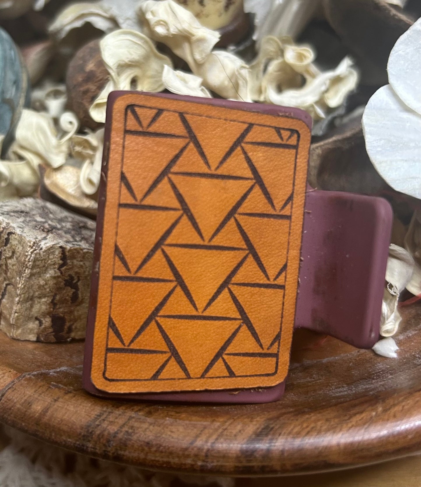 Geometric Design Leather Hair Claw Clip – Small 2"