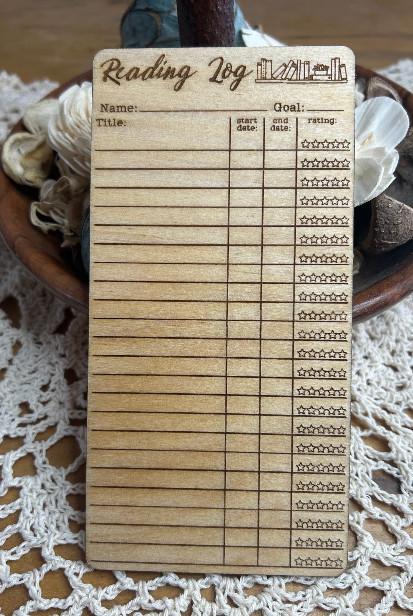 Reading Log – Engraved Shelf of Books