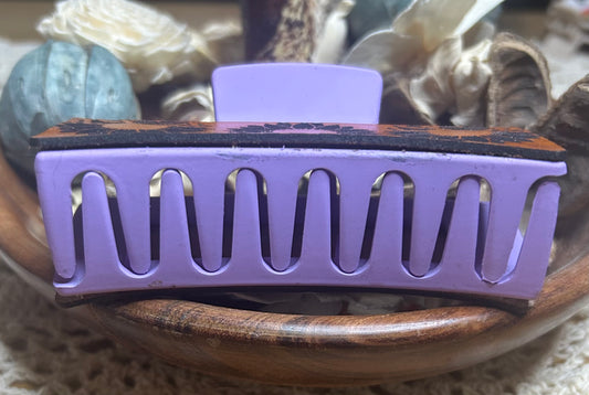 Sunflower and Butterfly Purple Leather Hair Claw Clip – 4"