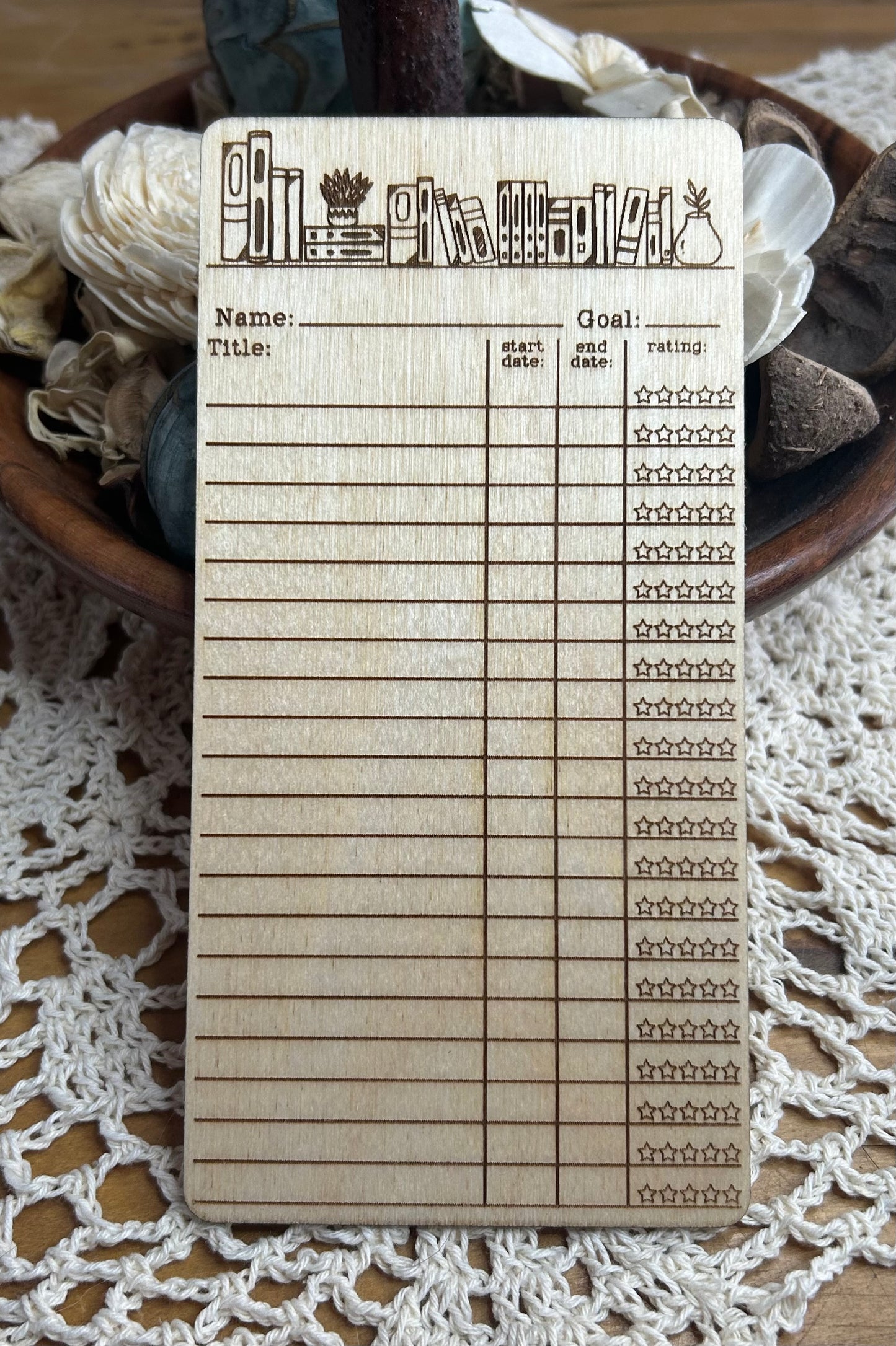 Book Tracker – Engraved Shelf of Books