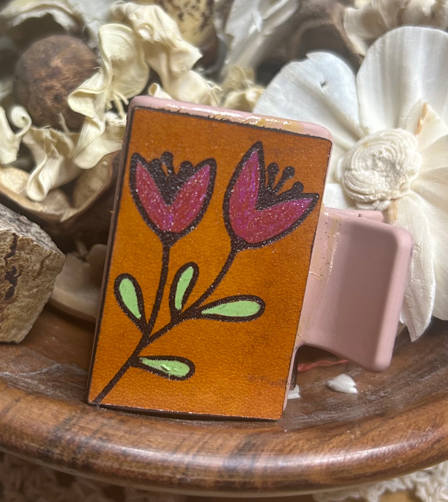 Floral Flower Leather Hair Claw Clip – Small 2"