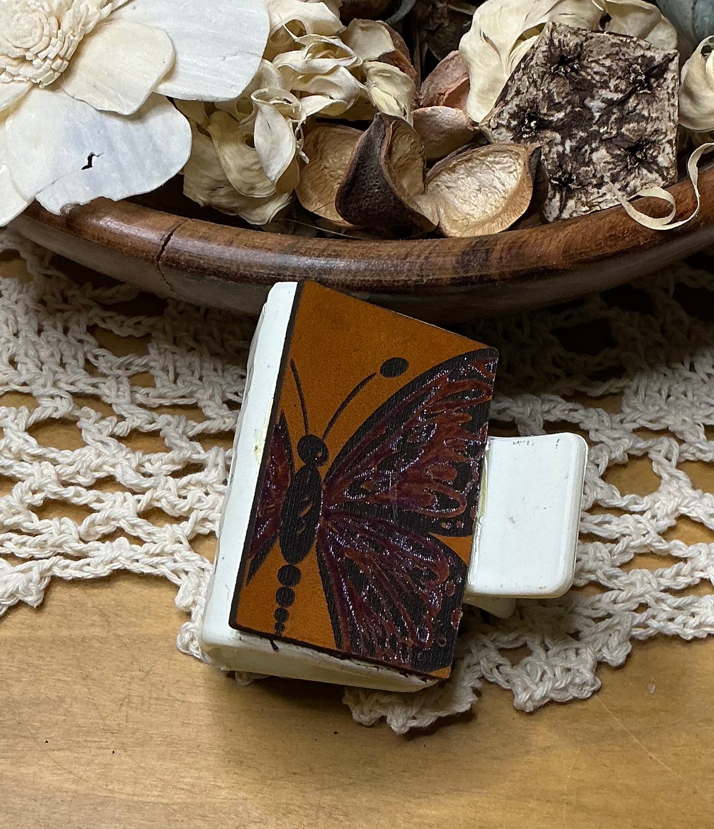 Butterfly Engraved Leather Hand Painted Hair Clip - Small 2"