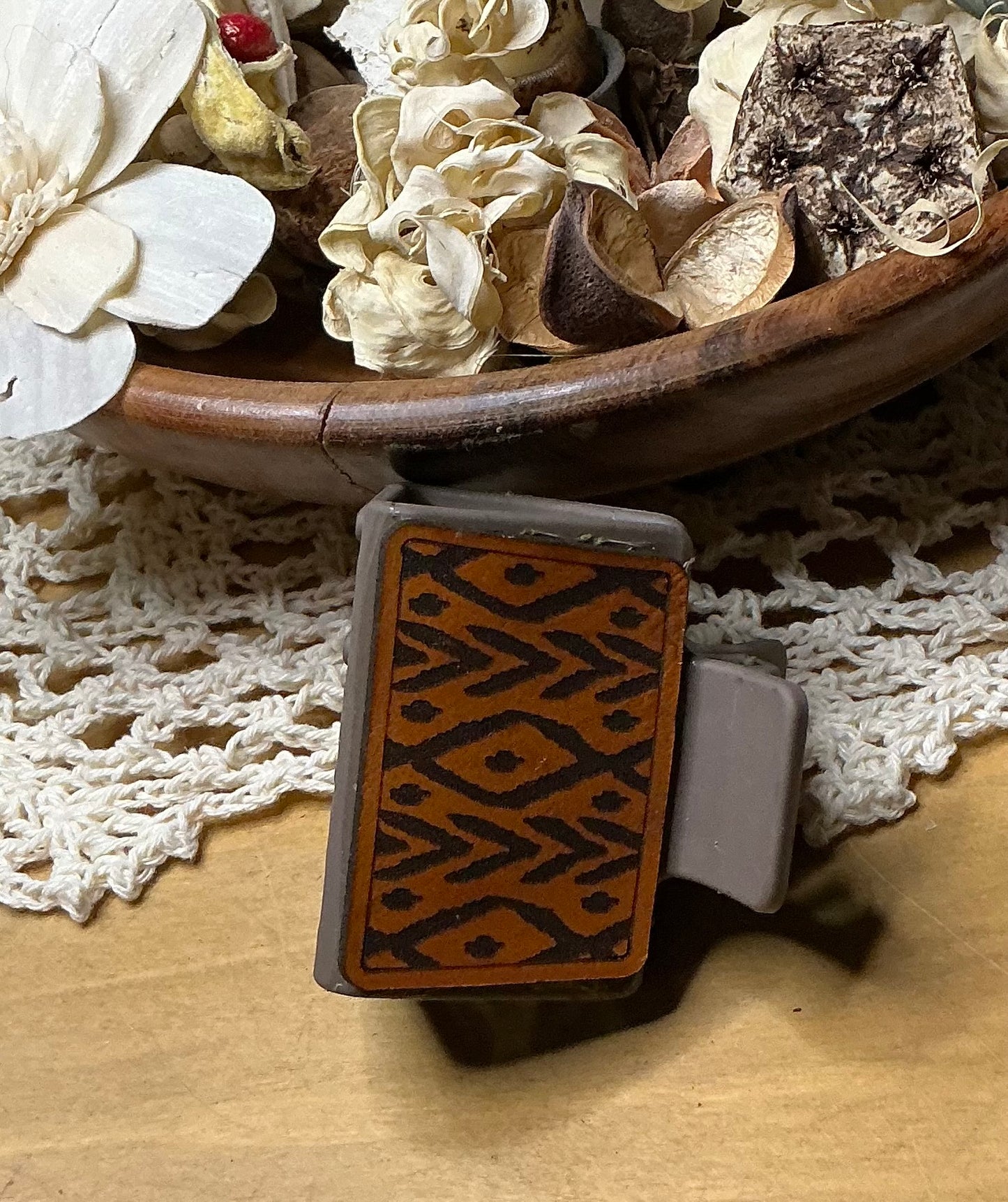 Aztec Design Leather Hair Clip - Small 2"