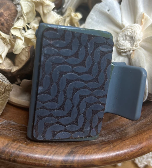 Blue Leather Leaf Pattern Hair Claw Clip – Small 2"