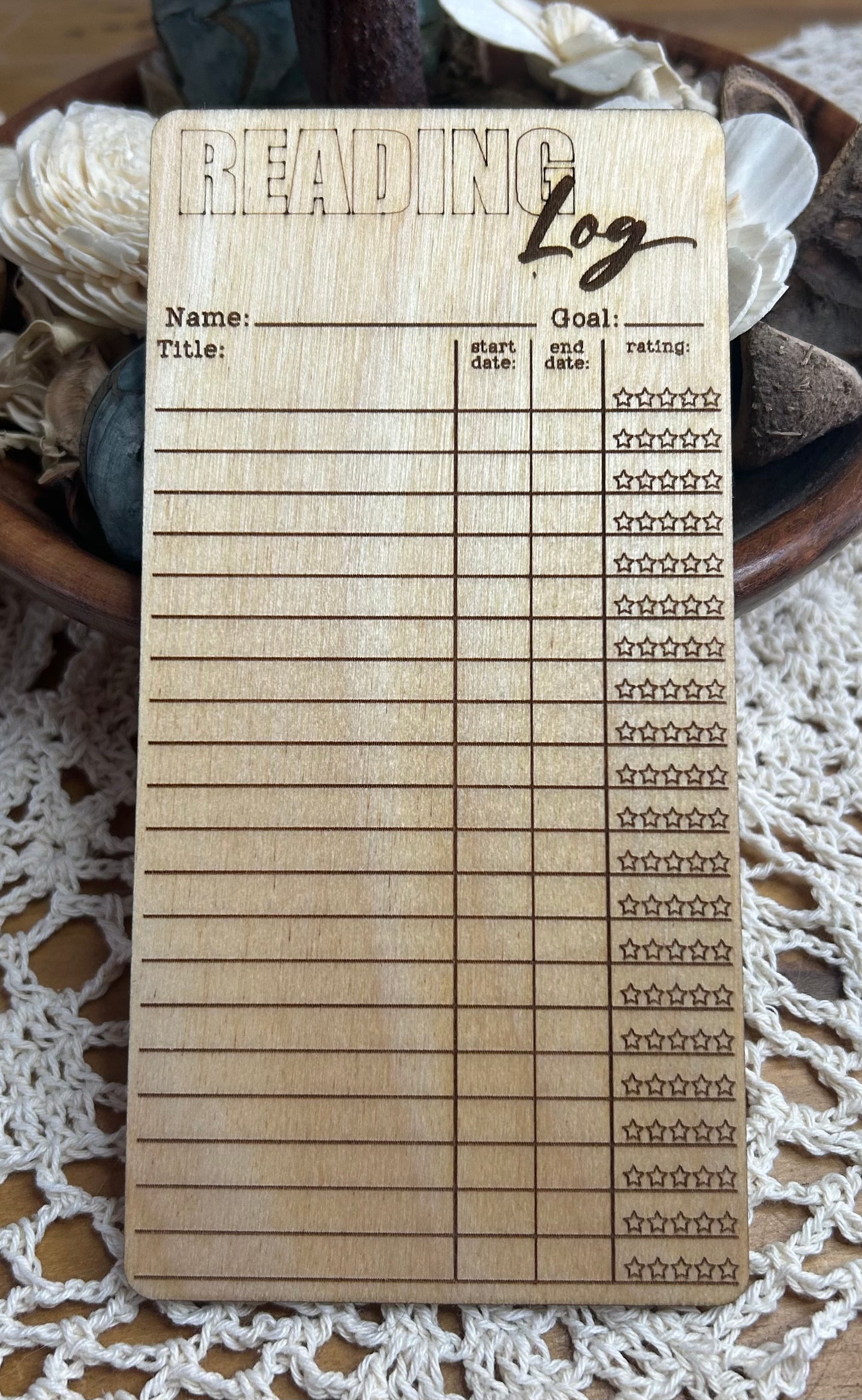 Reading Log Tracker - Engraved Block Letter
