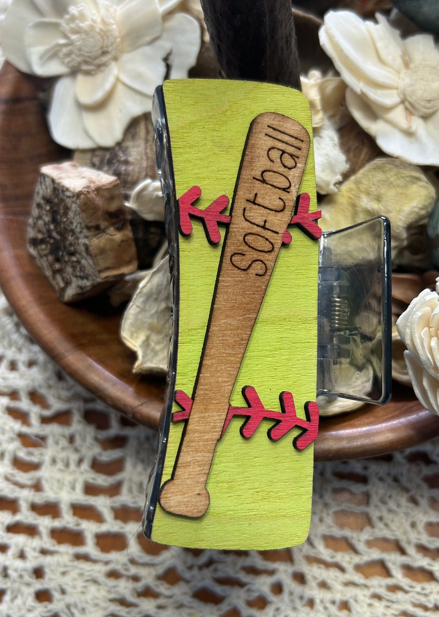 Wooden 3D Softball Hair Claw Clip – 4"