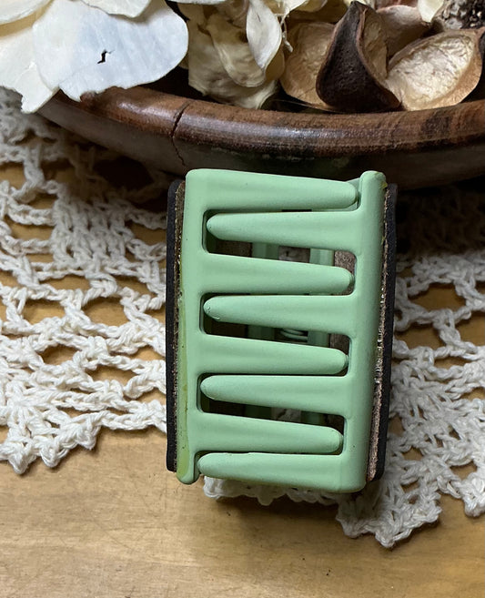 Geometric Leather Green Hair Clip - Small 2"