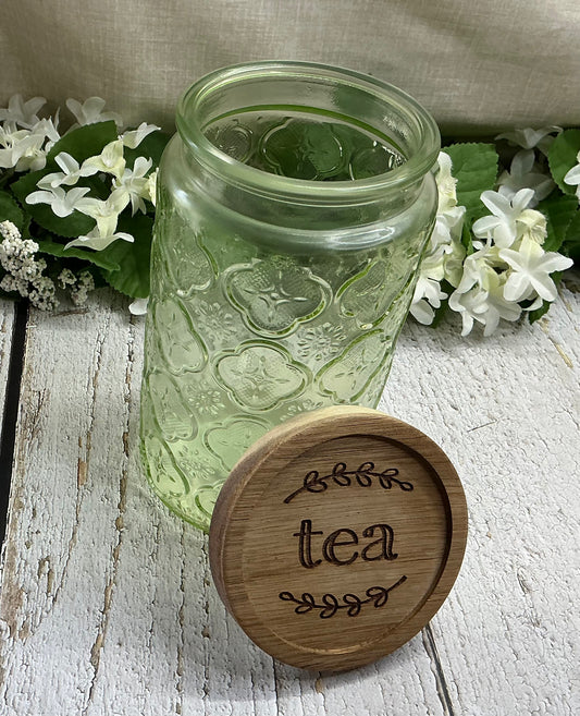 Tea Engraved Green Designed Glass Canister