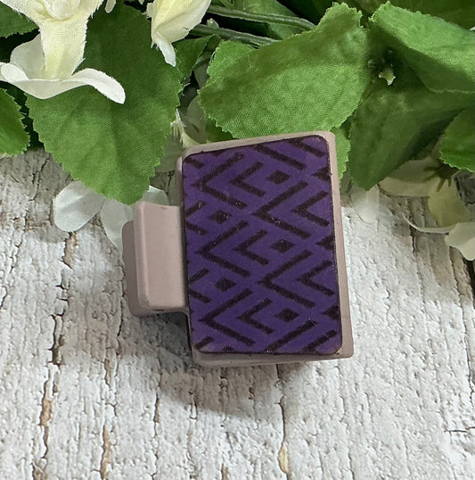 Purple Geometric Leather on Taupe Hair Claw Clip - Small 2"