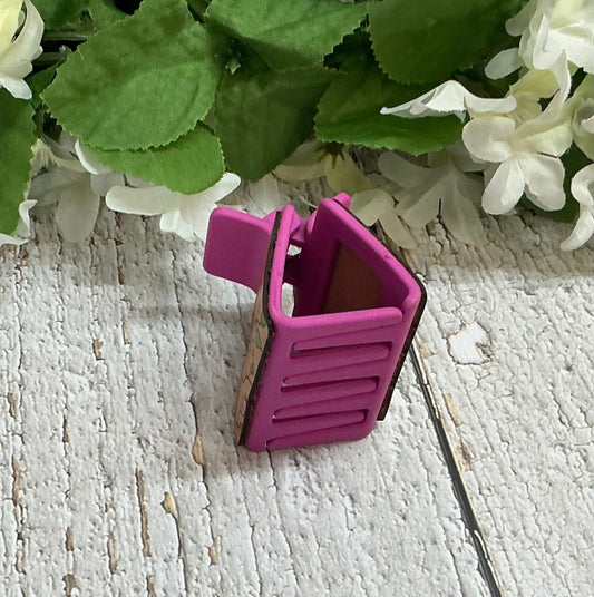 Pink Floral Leather Hair Claw Clip - Small 2"