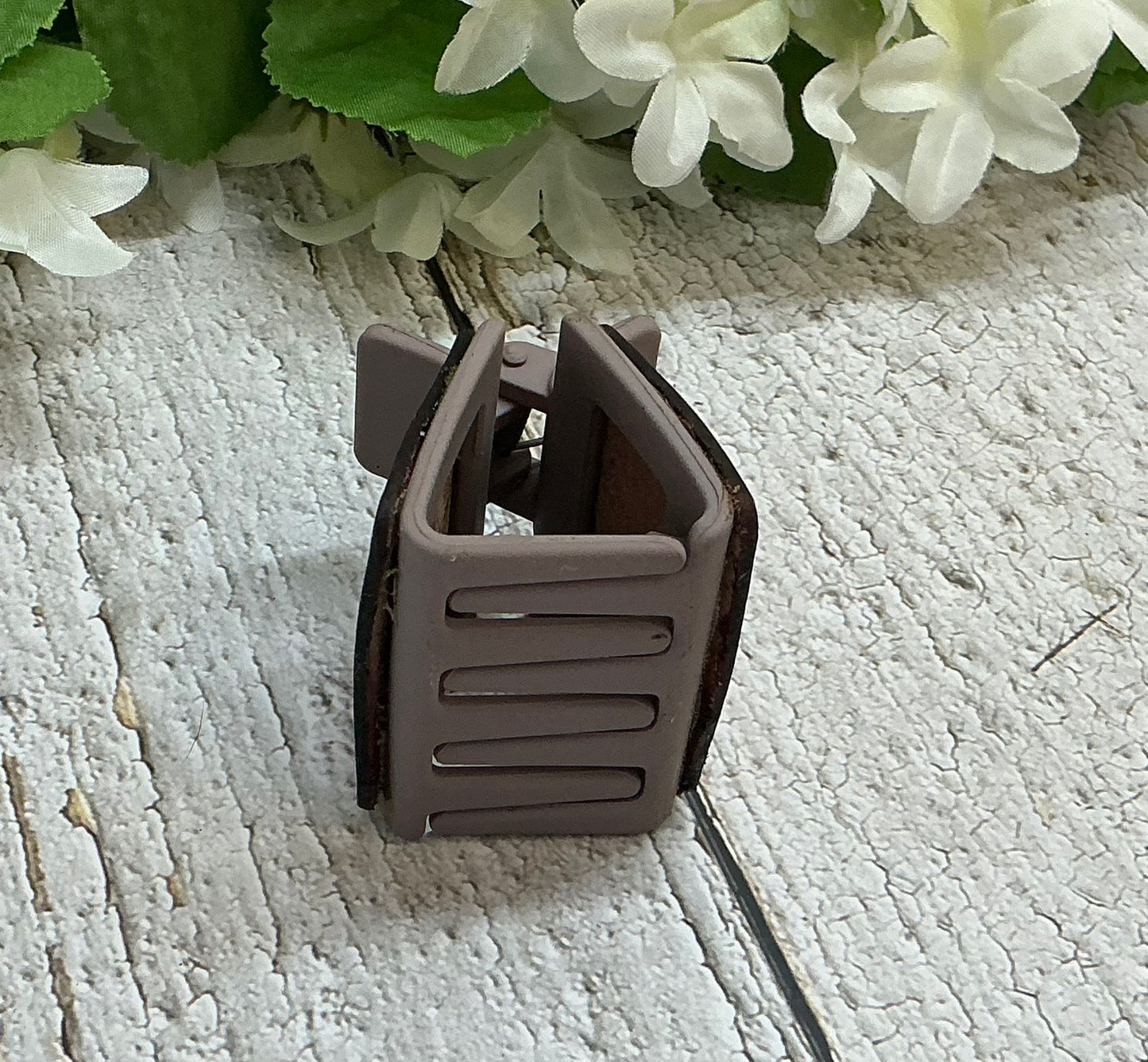 Pink Chevron Leather Taupe Hair Claw Clip - Small 2"