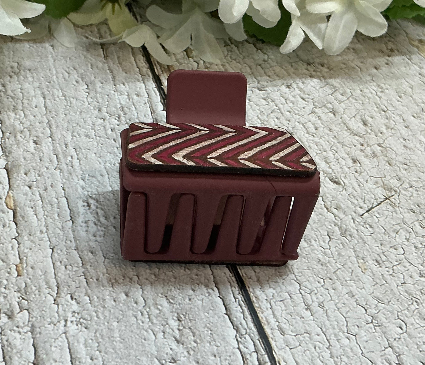 Burgundy and White Chevron Hair Claw Clip- Small 2”