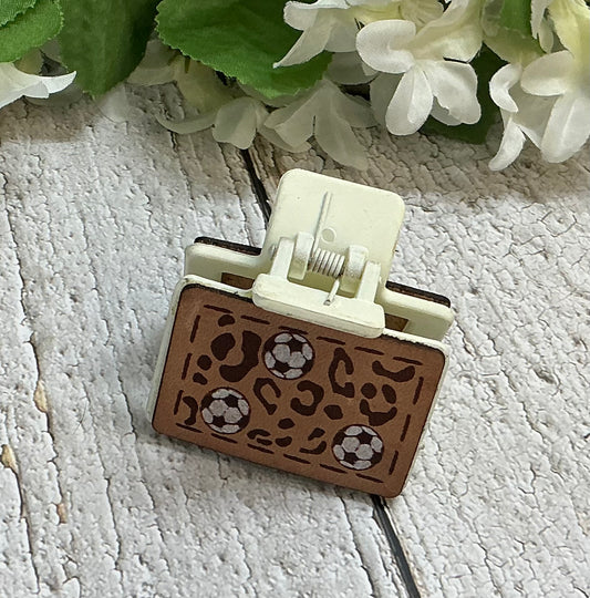 Cheetah Soccer Leather Hair Claw Clip - Small 2"