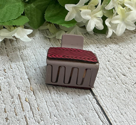 Pink Chevron Leather Taupe Hair Claw Clip - Small 2"