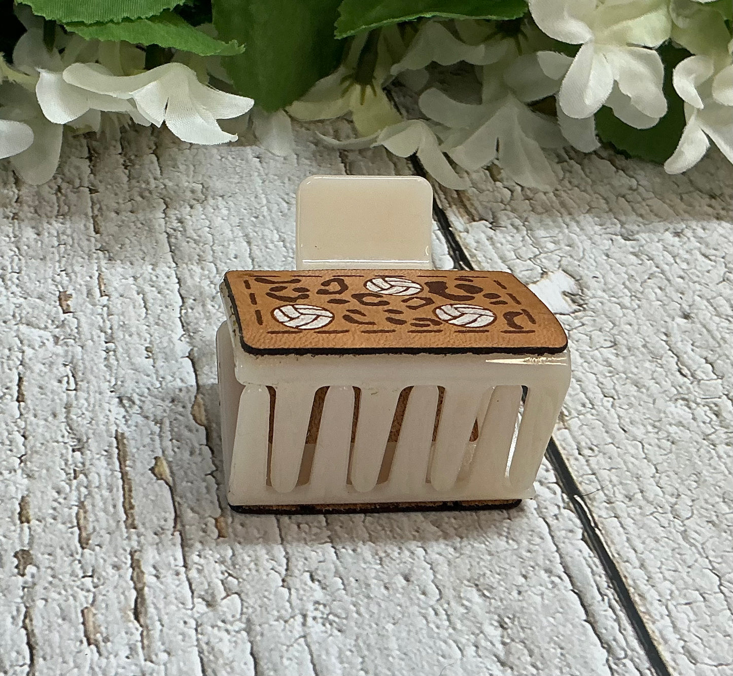 Volleyball Cheetah Print Leather Hair Claw Clip - Small 2”