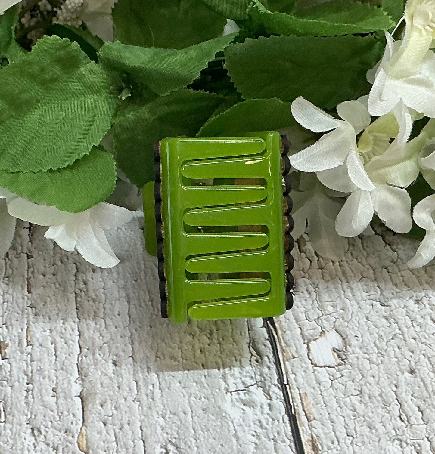 Cactus Succulent Leather Hair Claw Clip Green - Small 2"