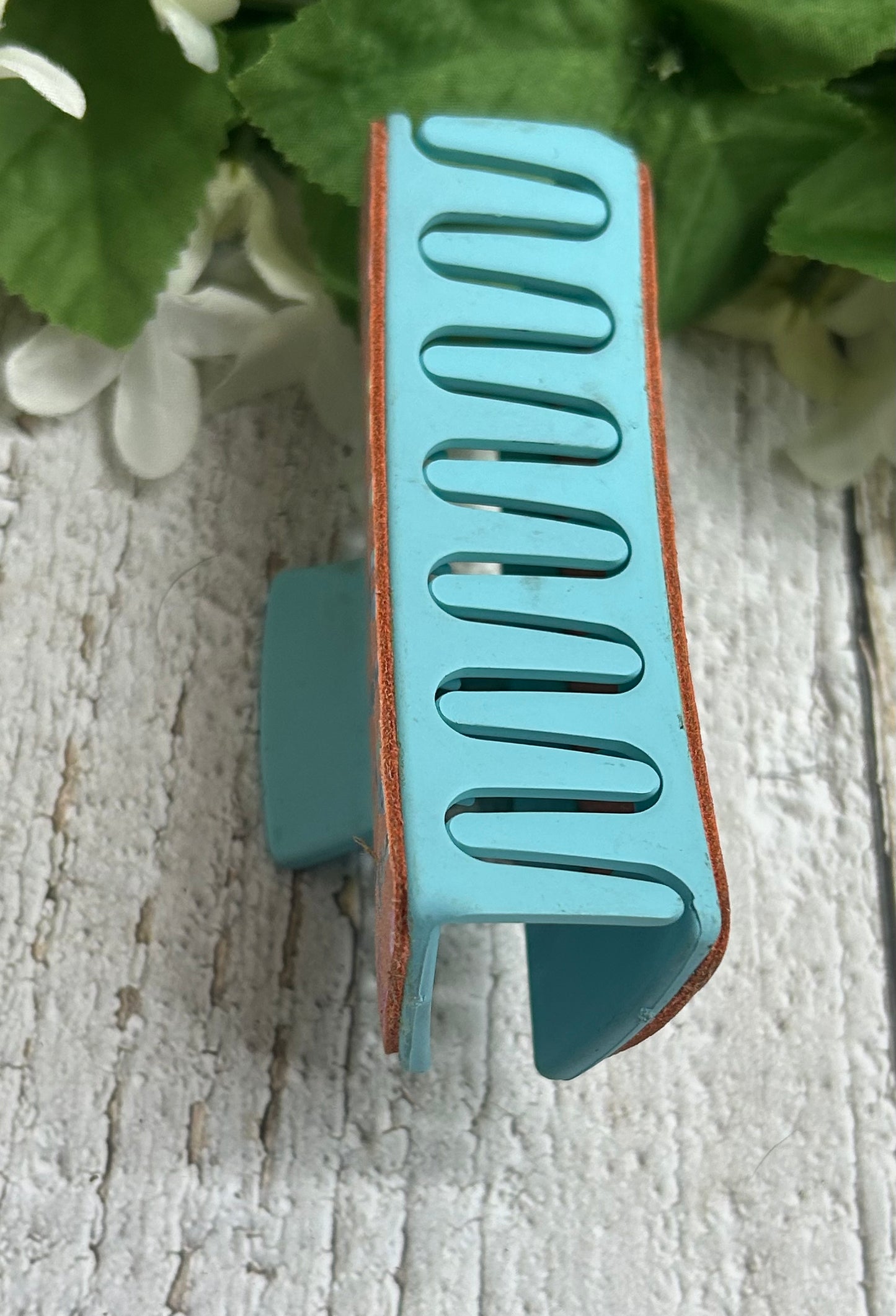 Pastel Boho Leather Blue Hair Claw Clip - Large 4"