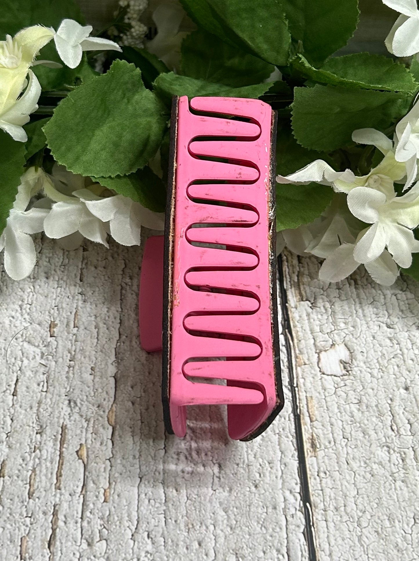 Hot Pink Mama Engraved Handpainted Leather Hair Claw Clip - Large 4"