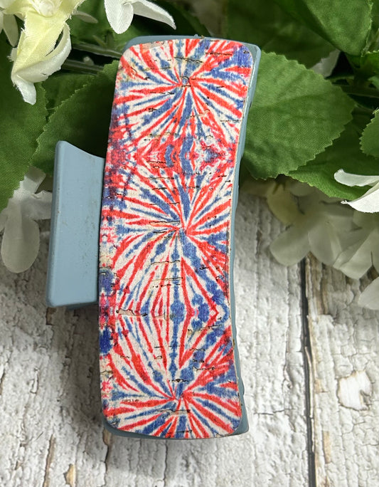 Red White And Blue Patriotic Fireworks Leather Hair Claw Clip - Large 4"