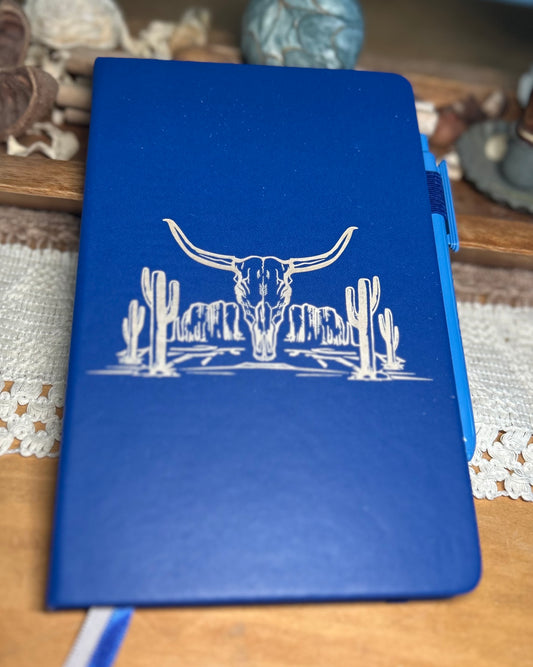 Bull Skull Western Scene Notebook Journal - Blue