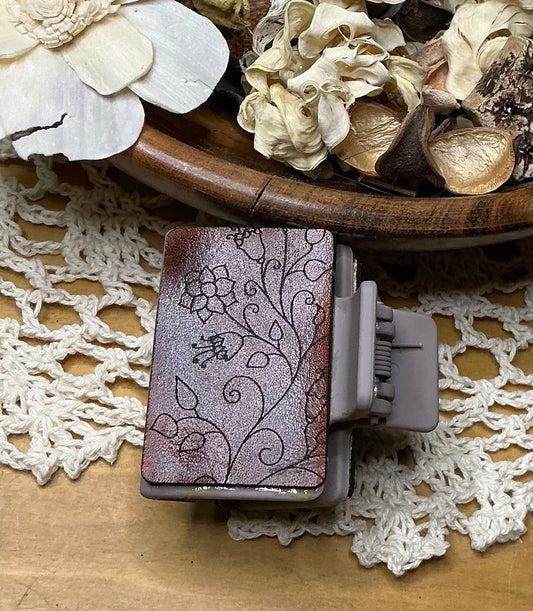 Floral Leather Hair Clip - Small 2"