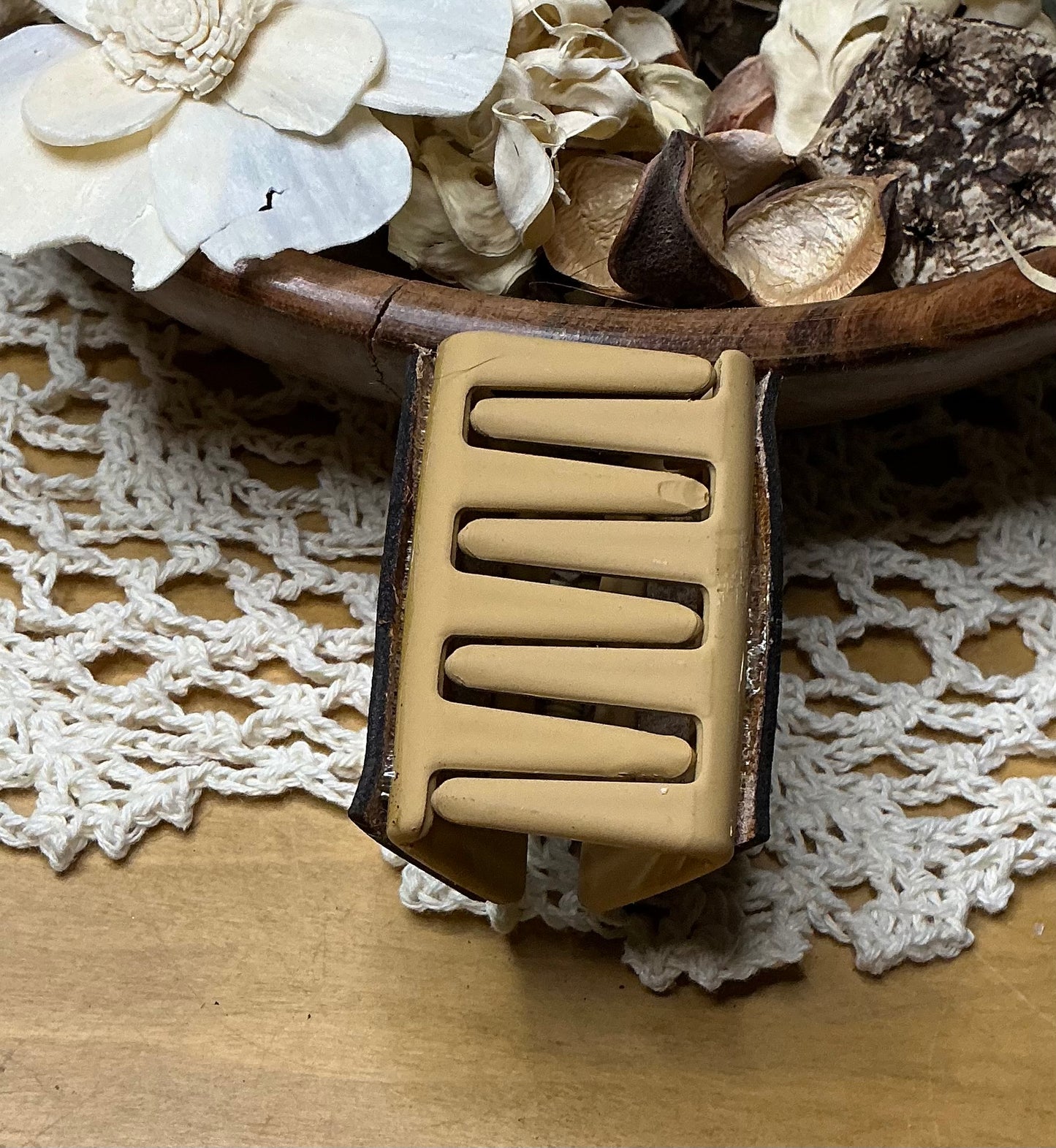 Cheetah Print Cross Engraved Leather Hair Clip - Small 2"