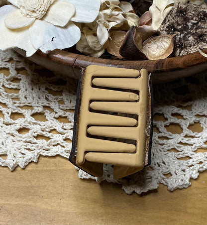 Cheetah Print Cross Engraved Leather Hair Clip - Small 2"