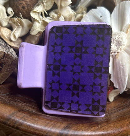 Purple Geometric Quilted-Style Leather Hair Claw Clip – Small 2"
