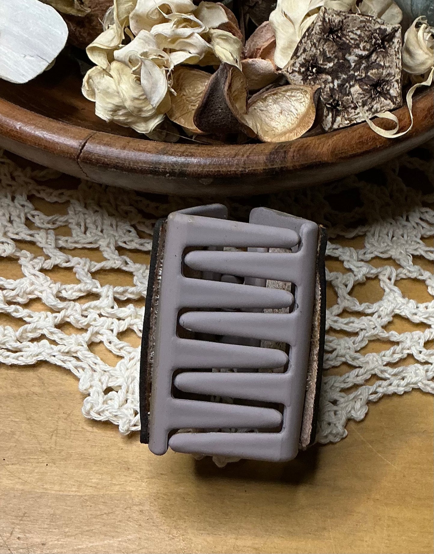 Floral Leather Hair Clip - Small 2"