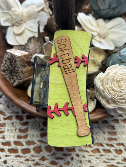 Wooden 3D Softball Hair Claw Clip – 4"