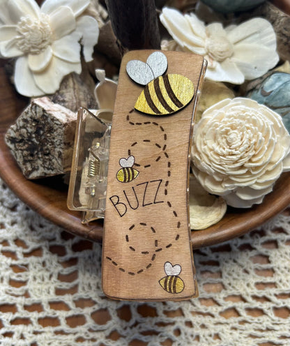 Wooden 3D “Bee’s Buzz” Hair Claw Clip – 4"