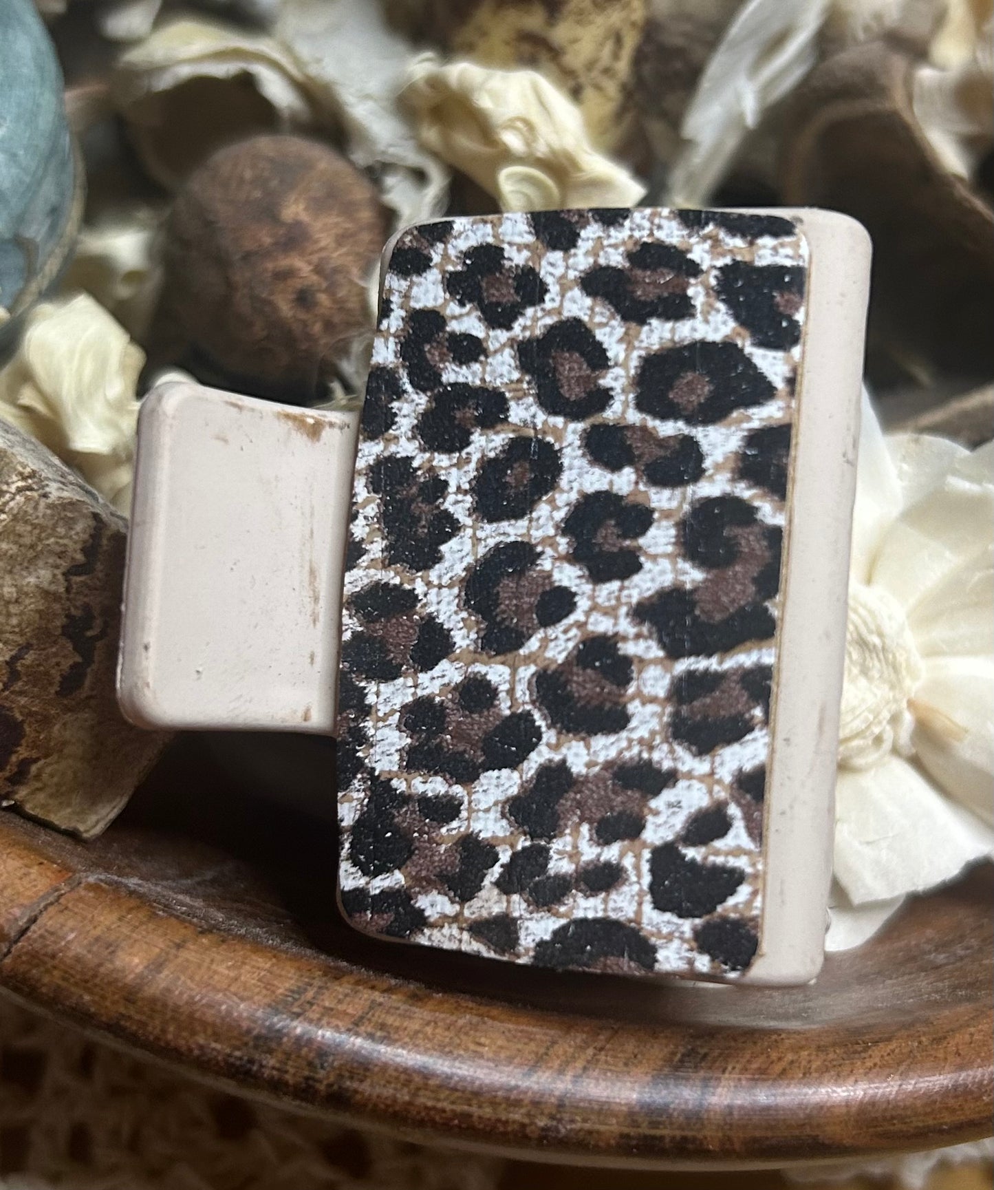 Black & Brown Animal Print Leather Hair Claw Clip – Small 2"