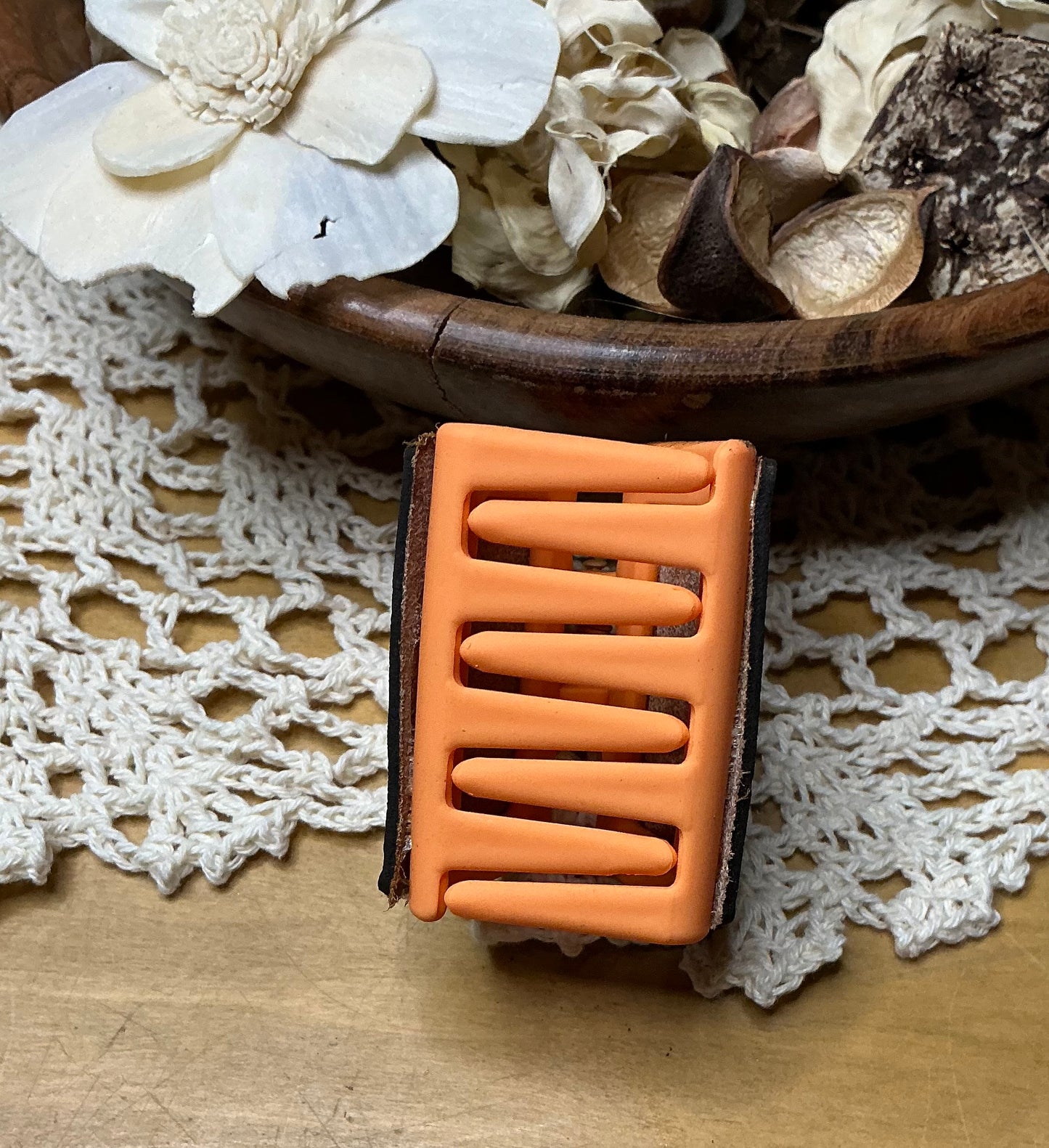 Sunflower Engraved Leather Hair Clip - Small 2"