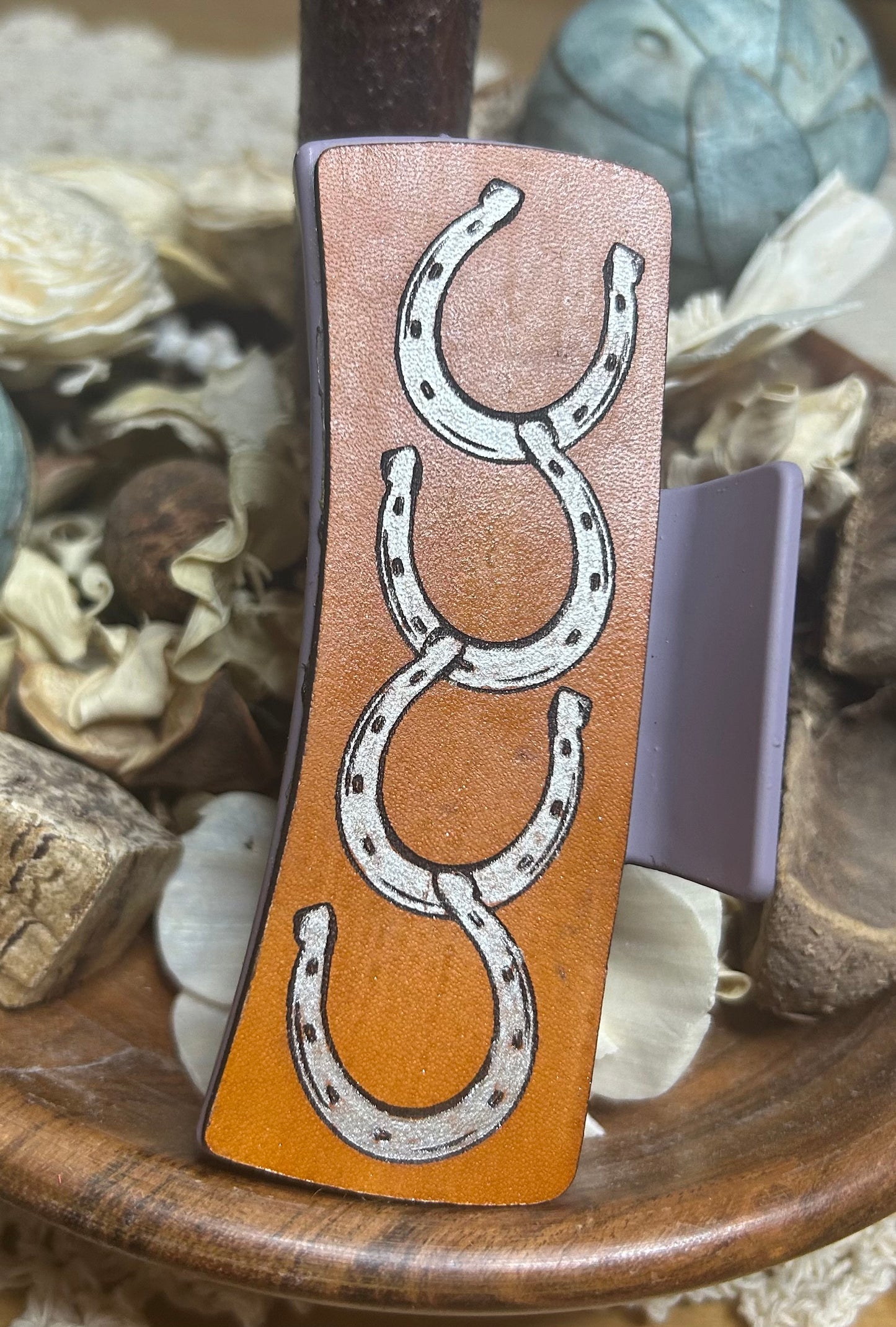 Horseshoe Leather Hair Claw Clip – 4"