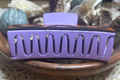 Sunflower and Butterfly Purple Leather Hair Claw Clip – 4"