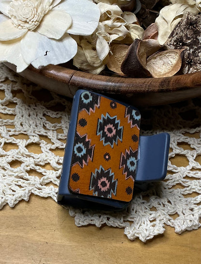Aztec Engraved Leather Hand Painted Hair Clip - Small 2"