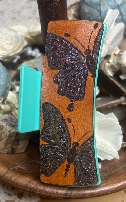 Glitter Butterfly Leather Hair Claw Clip – 4"