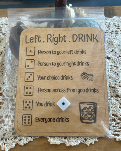 Left Right Drink Dice Game – Wooden Board (Dice Included)