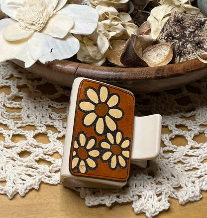 Daisy Flower Leather Hand Painted Hair Clip - Small 2"
