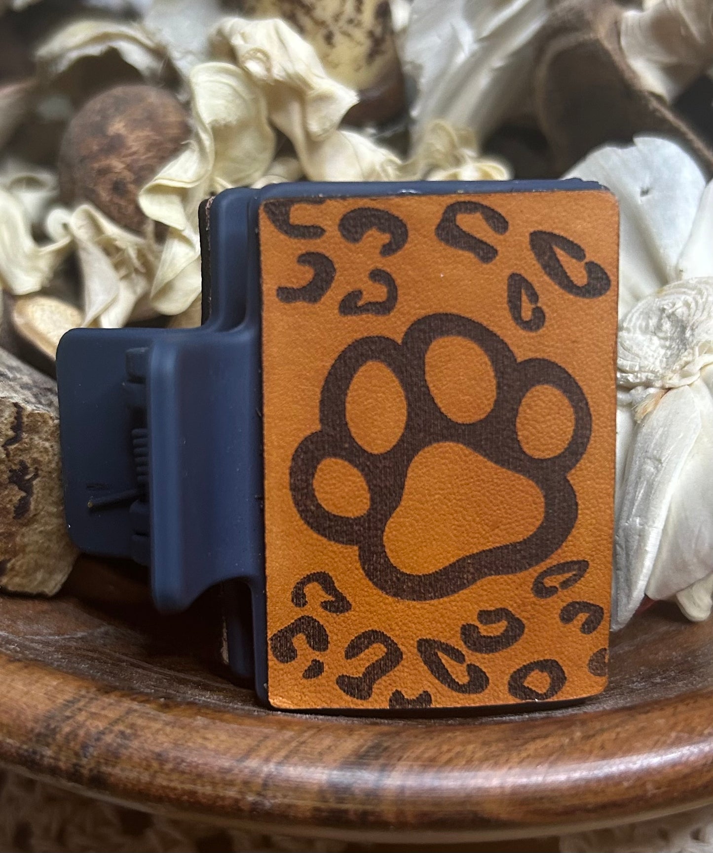 Paw Print & Animal Print Leather Hair Claw Clip – Small 2"
