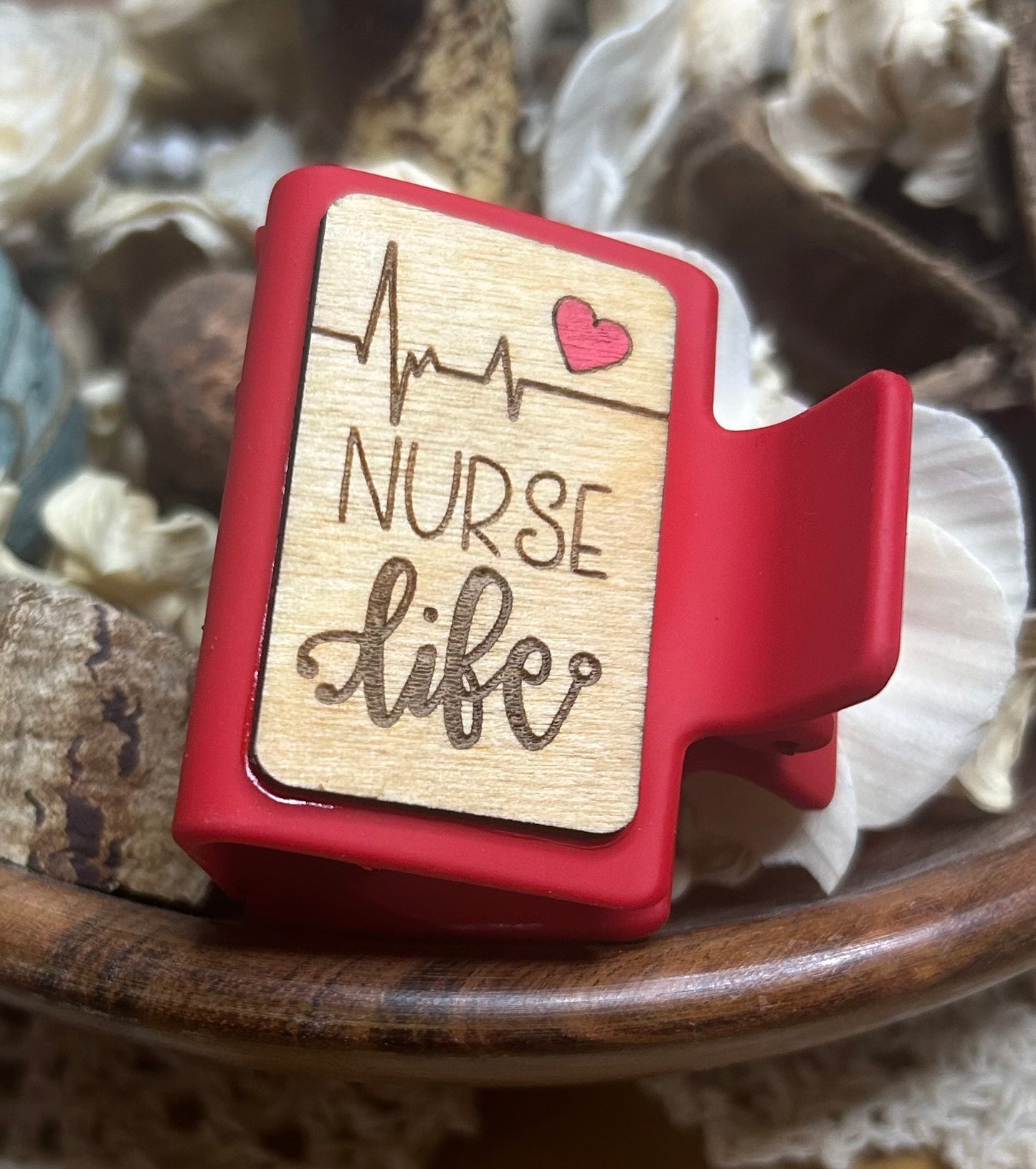Nurse Life Wood Hair Claw Clip – Small 2" (Red)