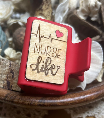 Nurse Life Wood Hair Claw Clip – Small 2" (Red)