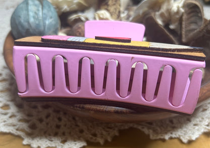 Wooden 3D Pencil Heart Teacher Hair Claw Clip – Pink 4"