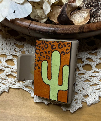 Cheetah Print Cactus Leather Hand Painted Hair Clip - Small 2"