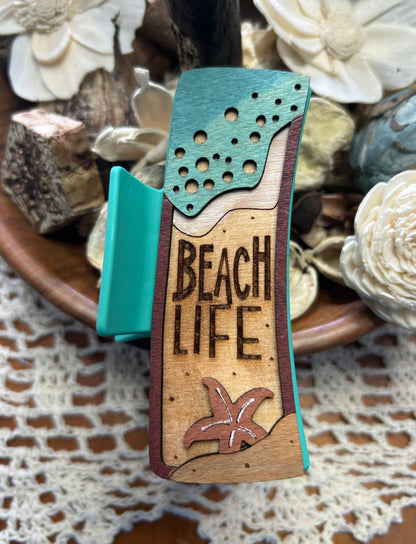 Wooden 3D Beach Life Hair Claw Clip – 4"