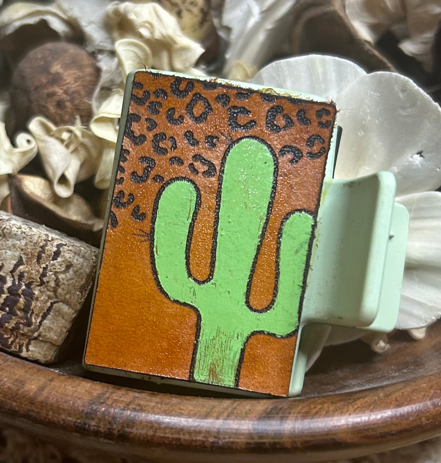 Cactus & Animal Print Leather Claw Hair Clip – Small 2"