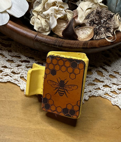 Honeycomb Bee Leather Hair Clip - Small 2" Yellow