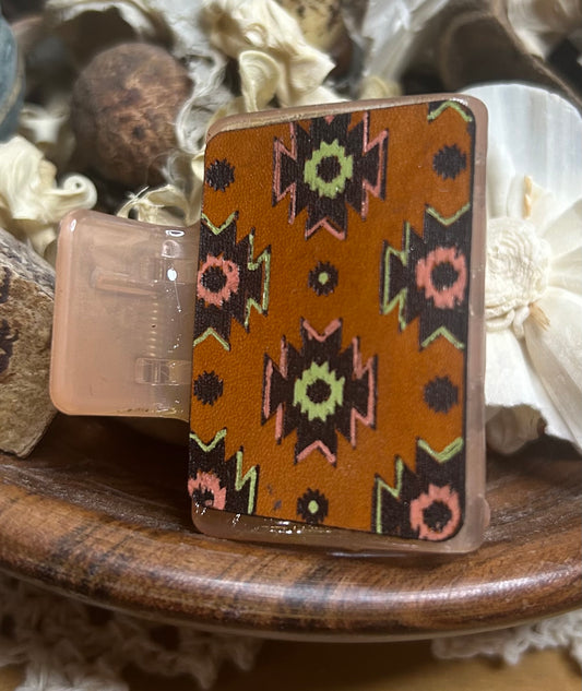 Boho Aztec Print Leather Hair Claw Clip – Small 2"