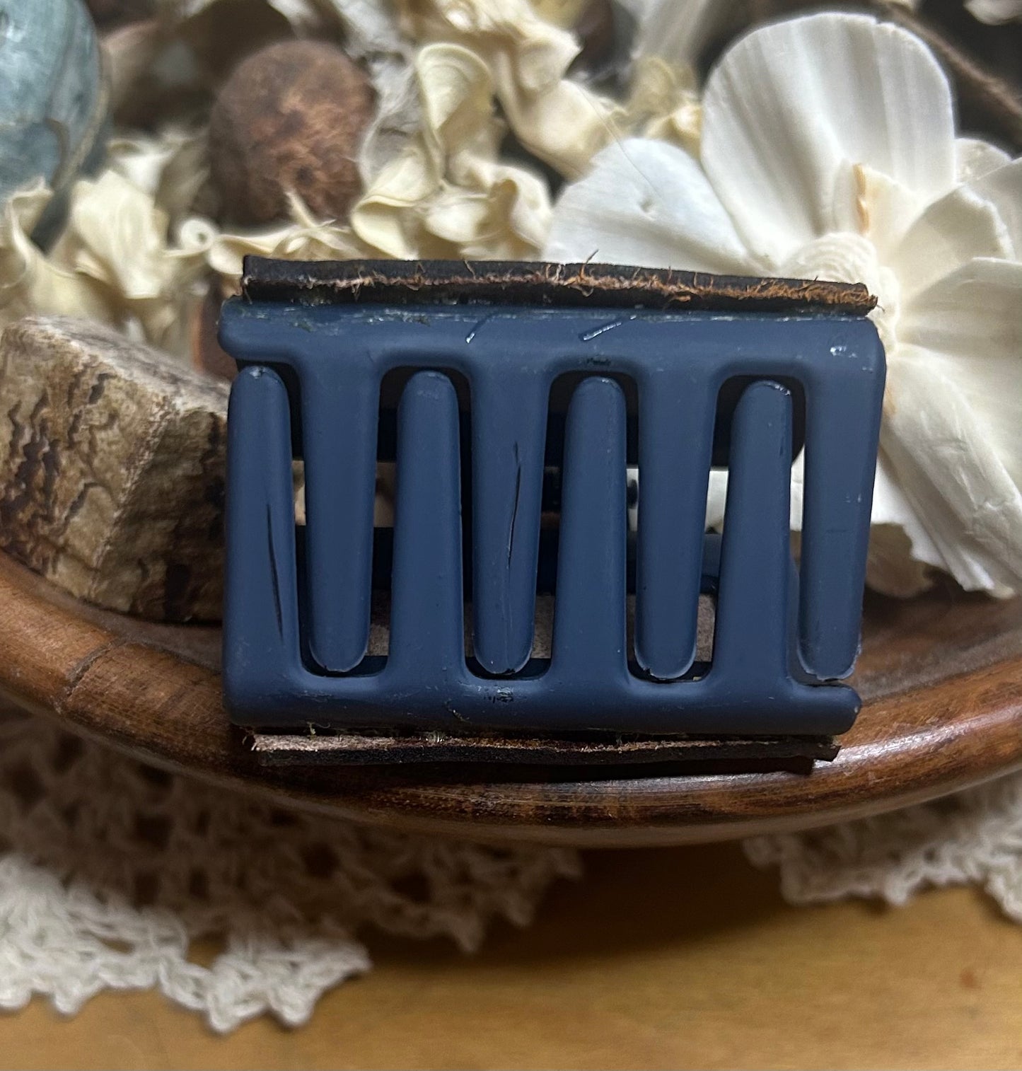 Blue Glitter Animal Print Cross Leather Hair Claw Clip – Small 2"