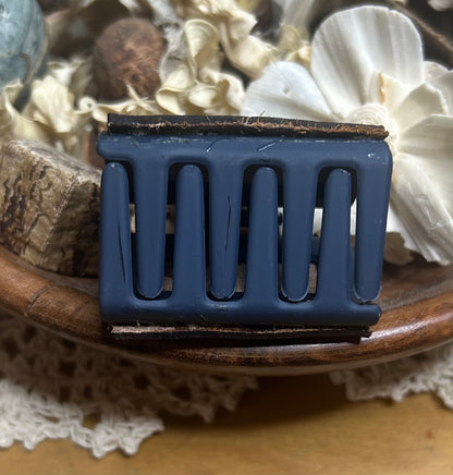 Blue Glitter Animal Print Cross Leather Hair Claw Clip – Small 2"